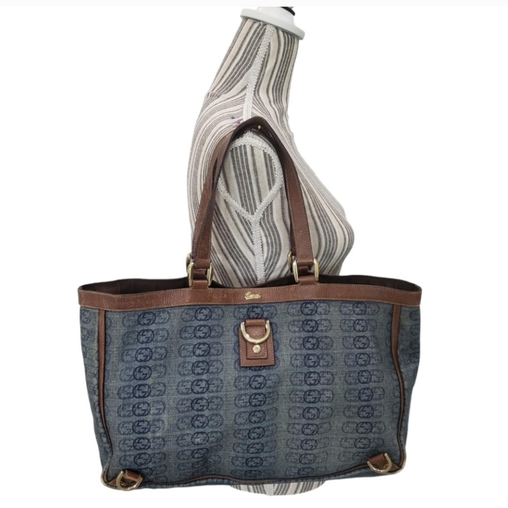 Gucci RARE Denim Abbey Blue and Brown Tote Bag COA - Picture 8 of 17